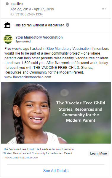 Antivax ad from Larry Cook